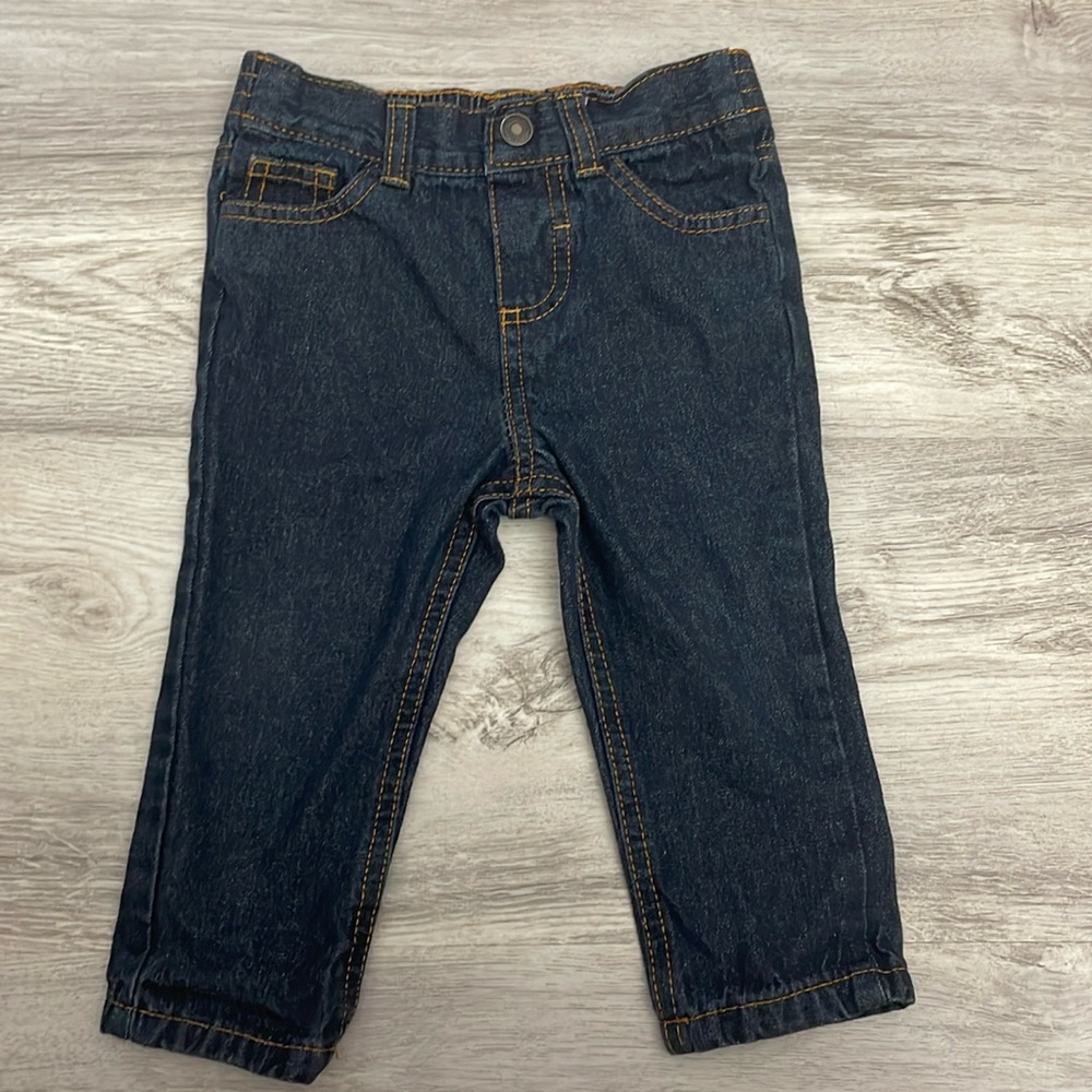 American Hawk Dark Blue 100% Cotton Elastic Waist Jeans Unisex Size 24 Months